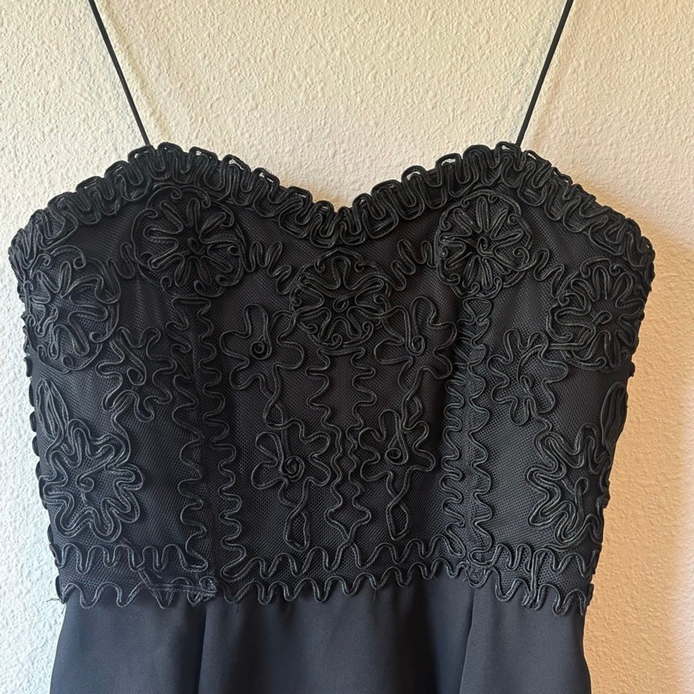 Vintage Faviana Black Soutache Embroidered Chiffon Mini‎ Dress Small - Picture 3 of 8